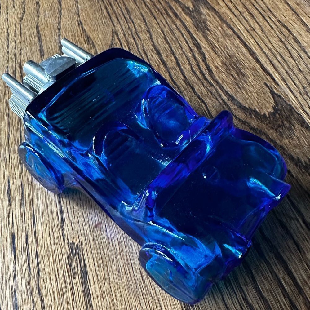 Vintage Avon convertible striking blue glass cologne bottle - Picture 2 of 5